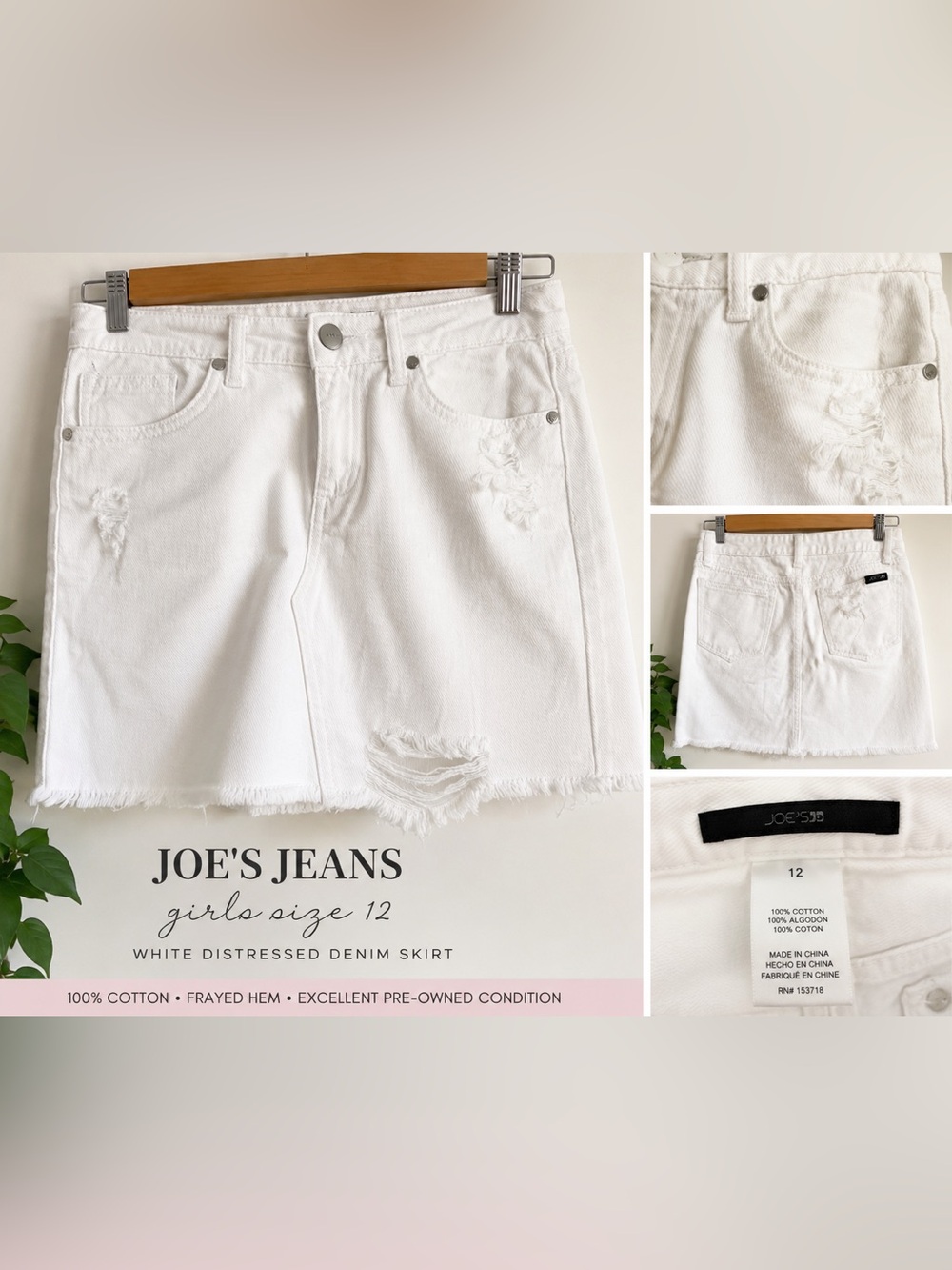 Joe’s Jeans Girls Size 12 White Distressed Denim Skirt Frayed Hem